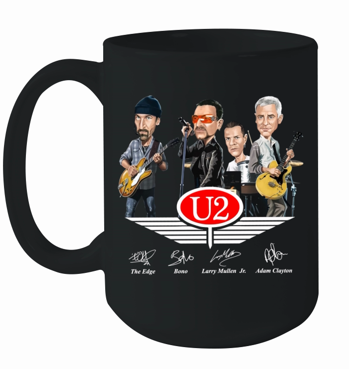 U2 signatures Larry Mullen Jr The Edge Bono Adam Clayton shirt Ceramic Mug