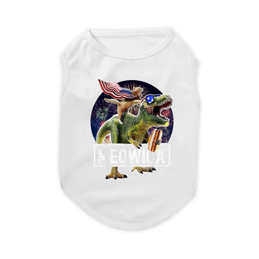 Meowica American Flag Cat T Rex Dinosaur 4th Of July shirt Pet T-Shirt