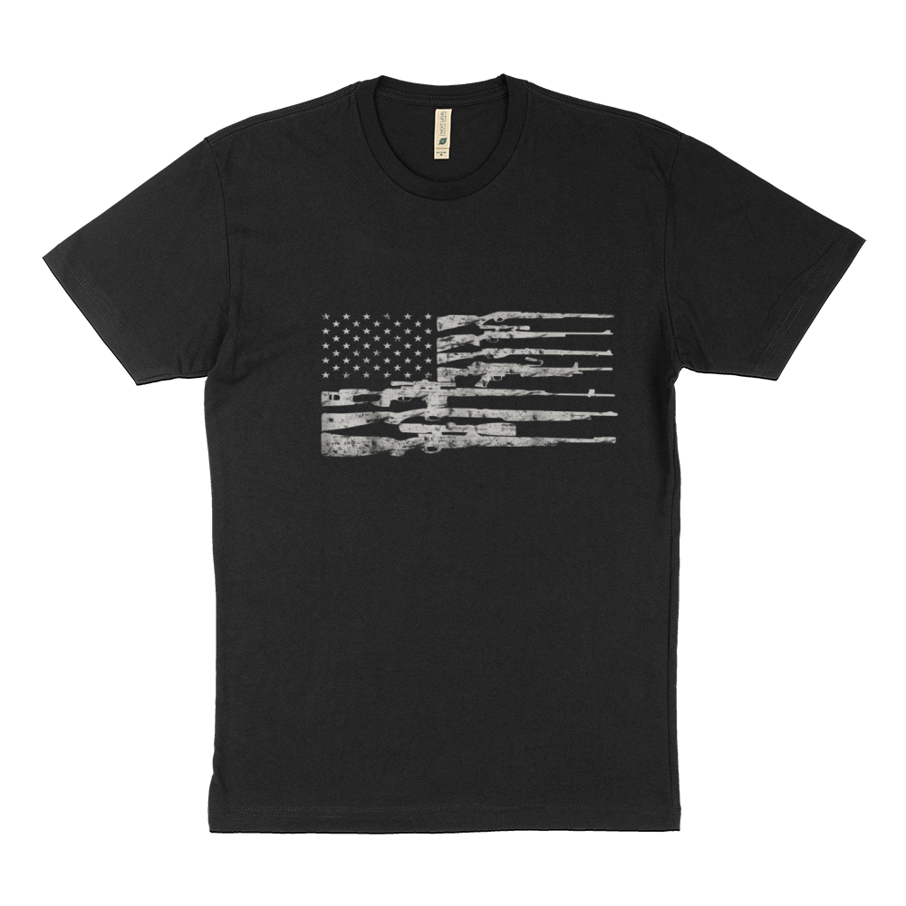 American Flag With Machine Guns Sustainable T-Shirt