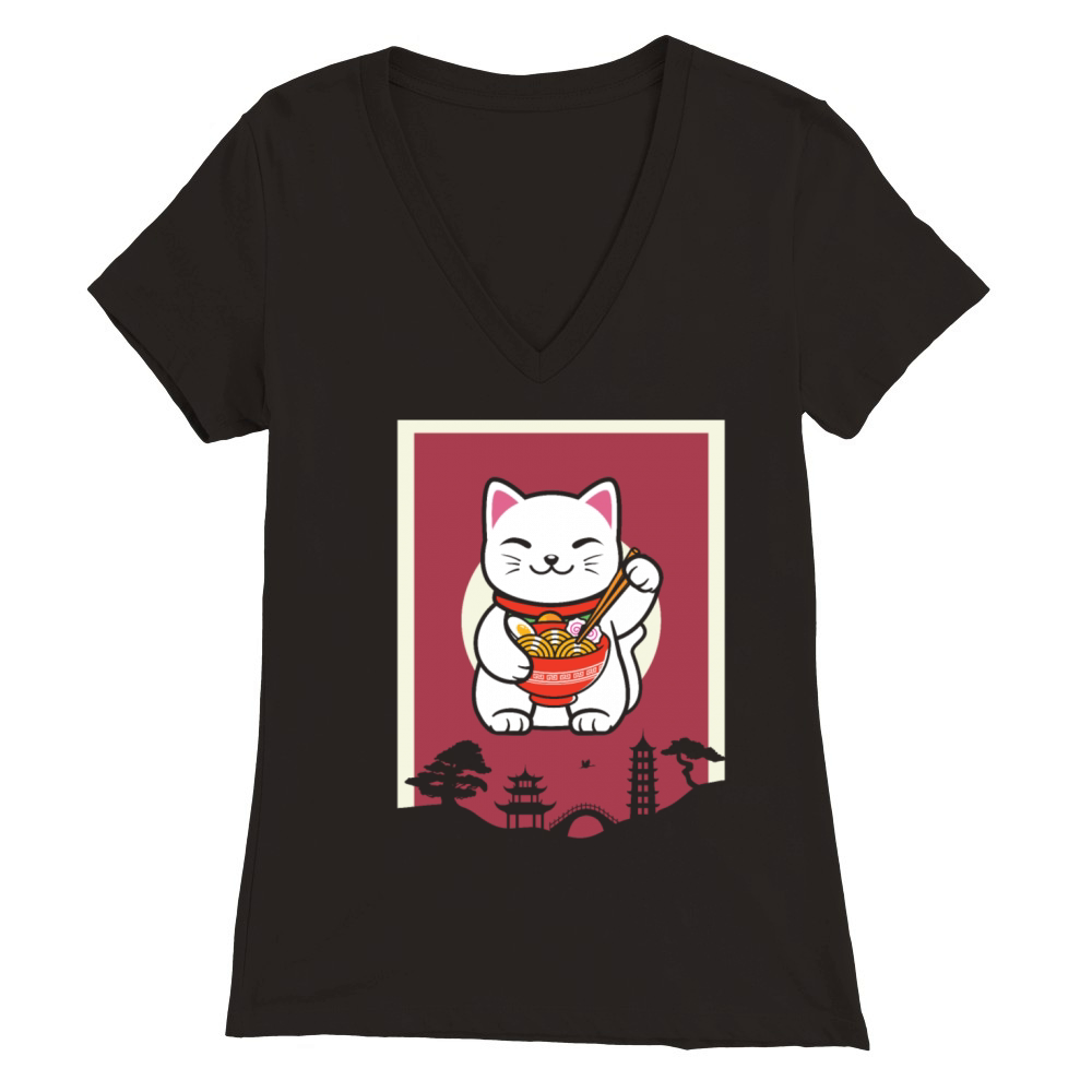 Ramen Cat Kawaii Anime Japanisches Kawaii Neko Premium Womens V-Neck T-shirt
