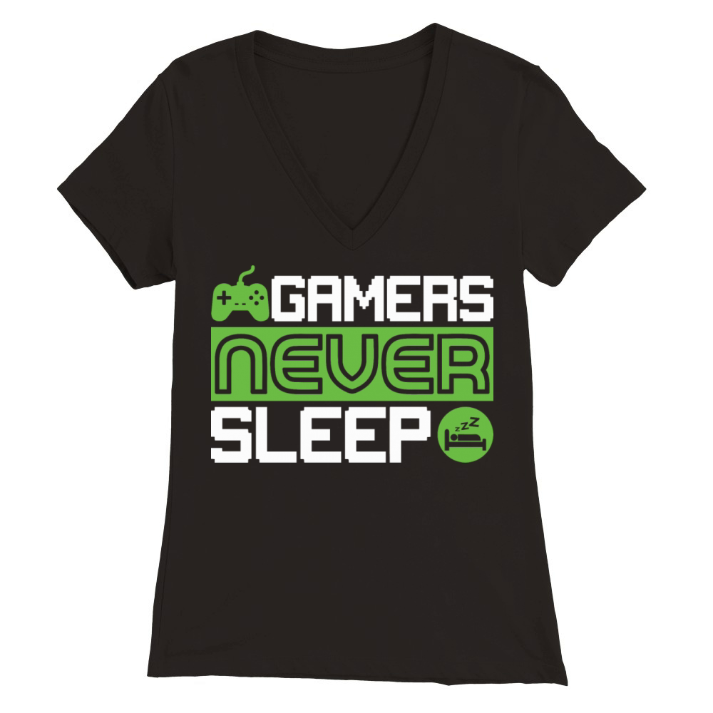 Vintage Gamers Funny Games Never Sleep Premium Womens V-Neck T-shirt