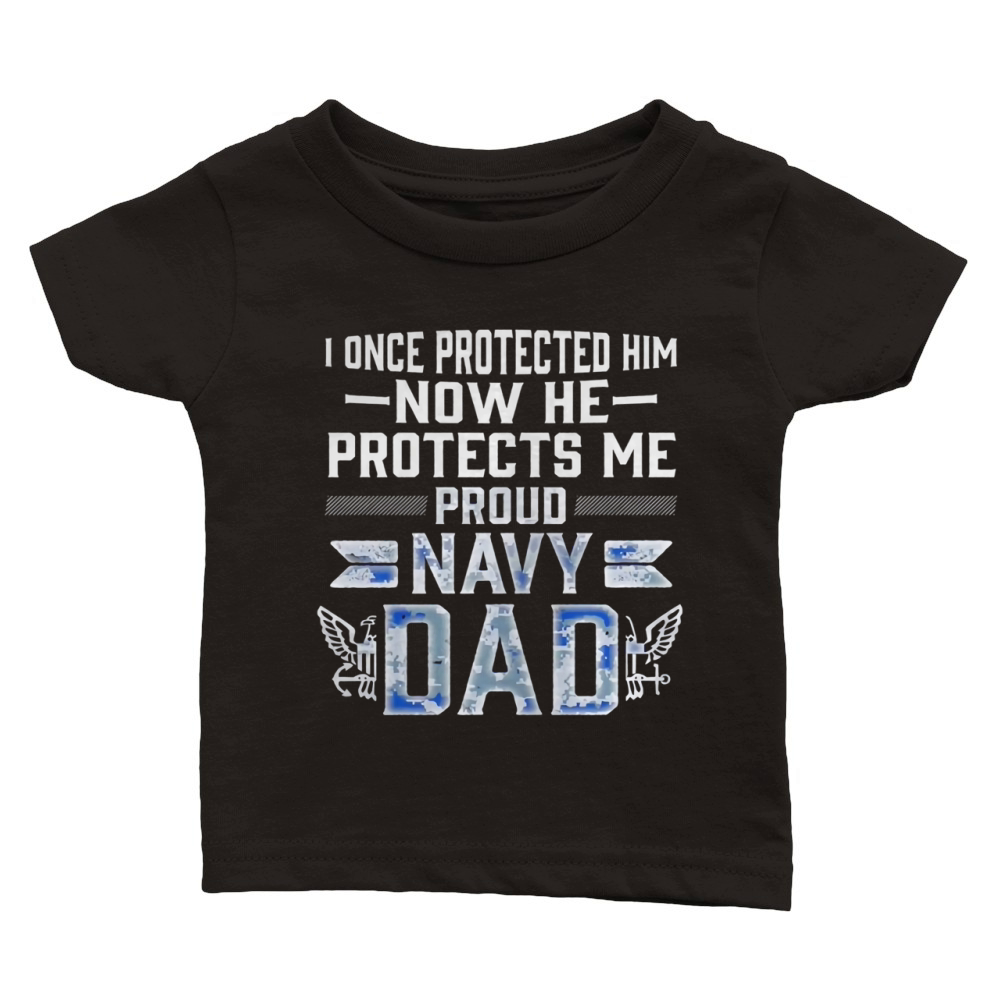 Proud Navy Dad Son Military Air Force Navy T Shirt Black Youth Classic Baby Crewneck T-shirt