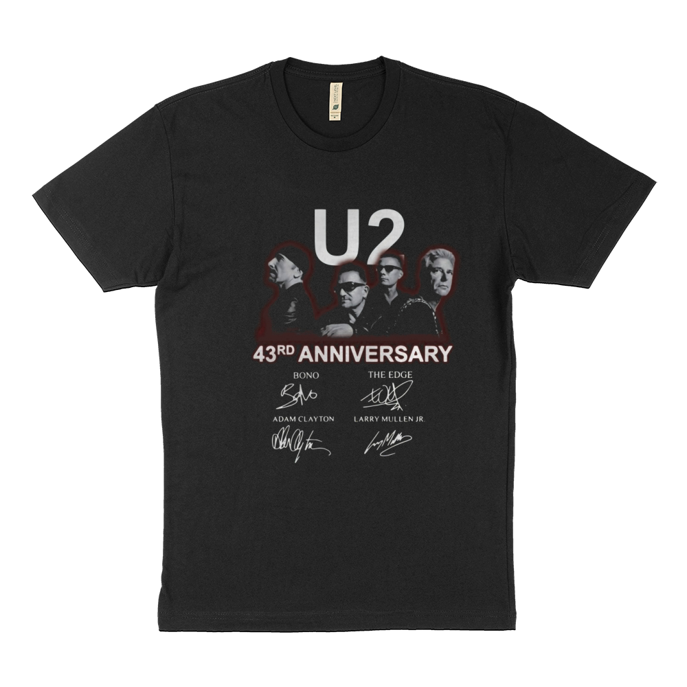 U2 43rd anniversary signatures Bono The Edge Adam Clayton shirt Sustainable T-Shirt