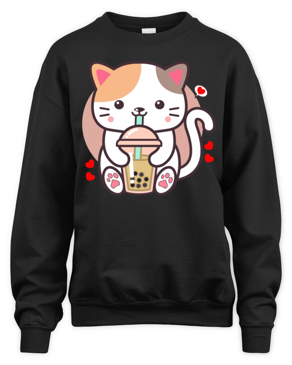 Cute Cat Boba Tea Bubble Tea Anime Japanese Neko Unisex Premium Crewneck Sweatshirt