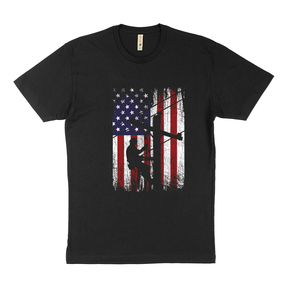 LINEMAN AMERICAN FLAG Sustainable T-Shirt