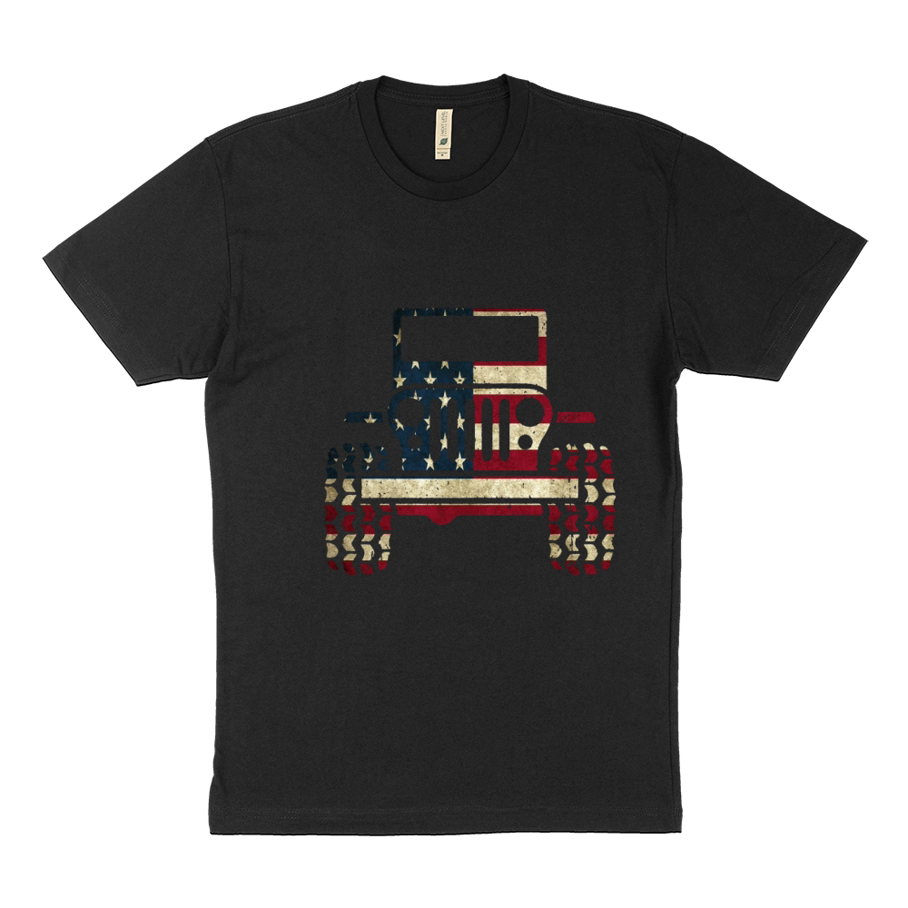 American Flag Jeep Sustainable T-Shirt