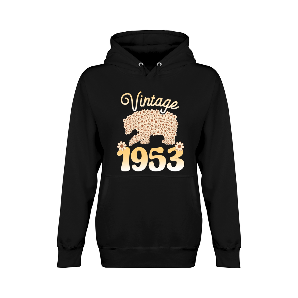 Groovy 70 Years Woman Bear 1953 70th Birthday Unisex Premium Pullover Hoodie