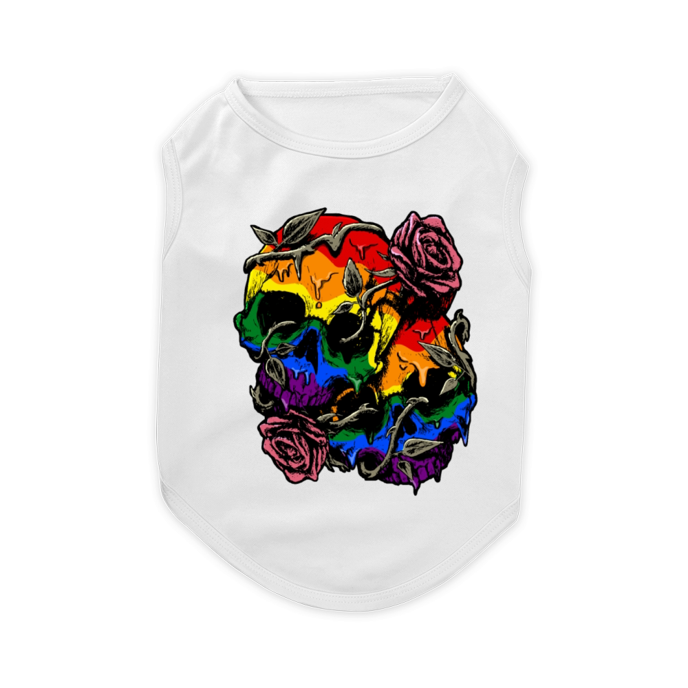 Gay Pride Rainbow Flag Skull Roses Subtle LGBTQ Pet T-Shirt