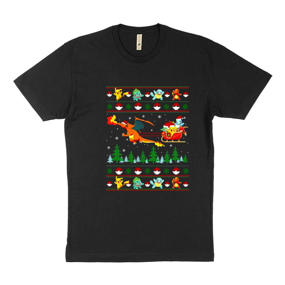 Pokemon and Dinosaur Santa Hat christmas Sustainable T-Shirt