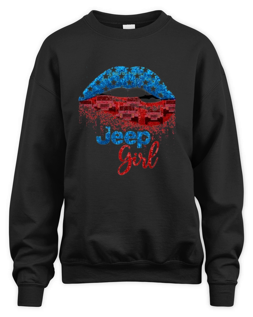 Lips Jeep Girl American Flag Unisex Premium Crewneck Sweatshirt