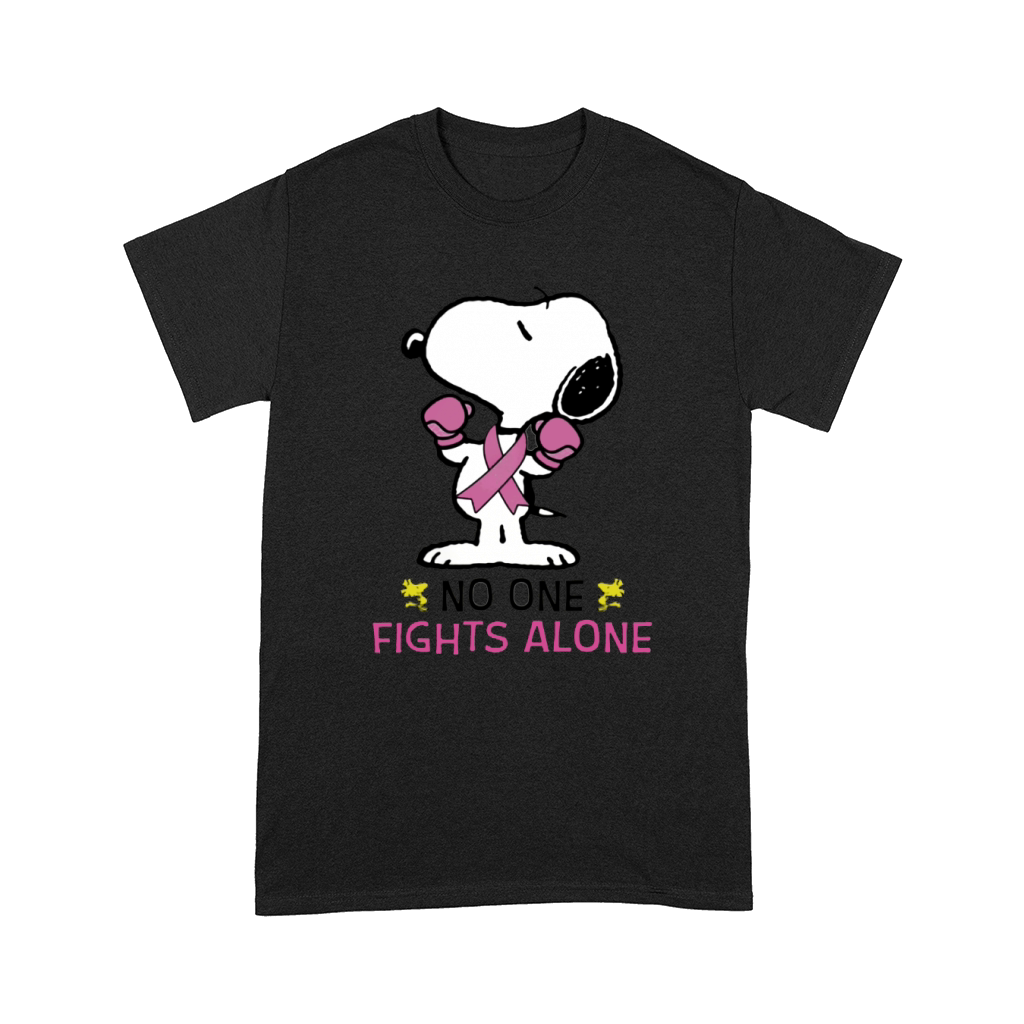 Snoopy No One Fights Alone Breast Cancer Awareness Shirt, ls, hoodie