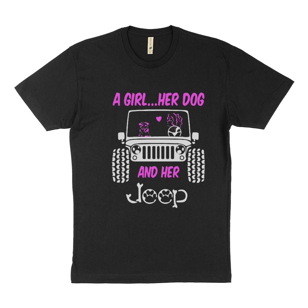 A GIRL HER DOG AND HER JEEP Sustainable T-Shirt
