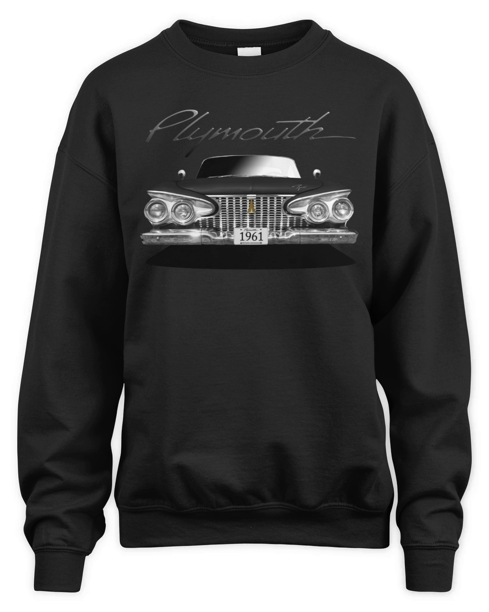 1961 Plymouth Fury Front Black White Unisex Premium Crewneck Sweatshirt