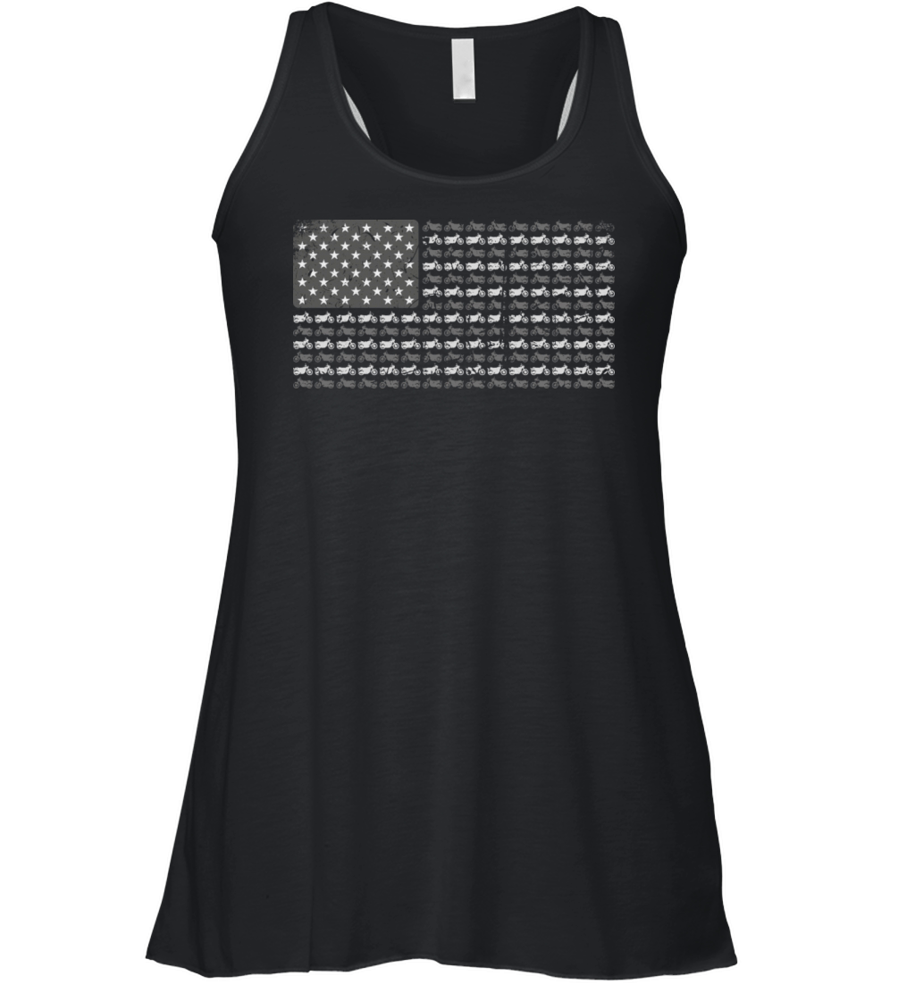 Motorbike USA Flag 4th of July Vintage Motorcycles Women's Flowy Tank Top