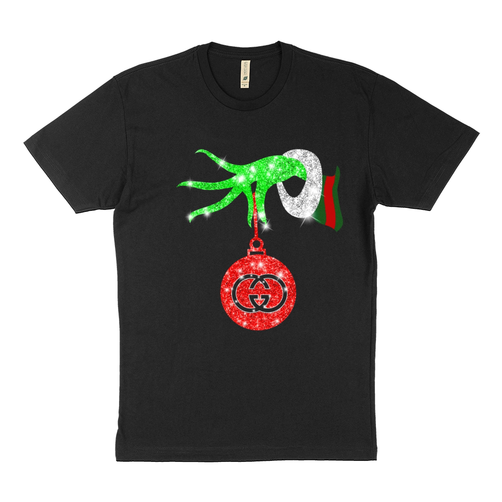 Grinch Merry Christmas Glitter Sustainable T-Shirt