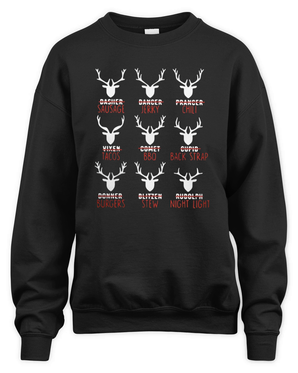 Merry Christmas Reindeer Dasher Sausage Dancer Jerky Prancer Chili shirt Unisex Premium Crewneck Sweatshirt