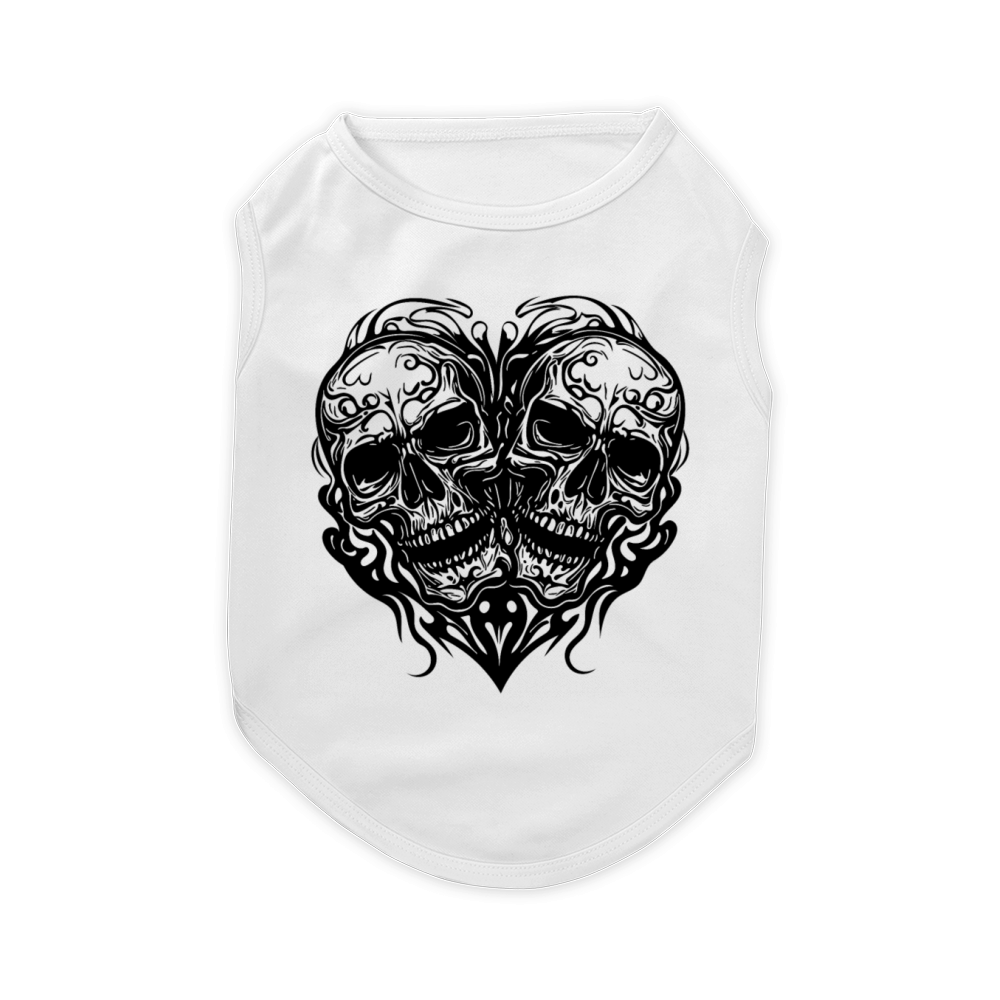 Heart Of Two Skulls Tattoo Tribal Style Pet T-Shirt