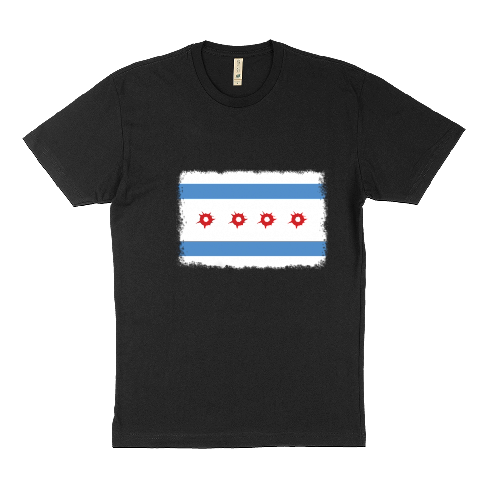 Bullet Hole Chicago Flag T-Shirts Sustainable T-Shirt
