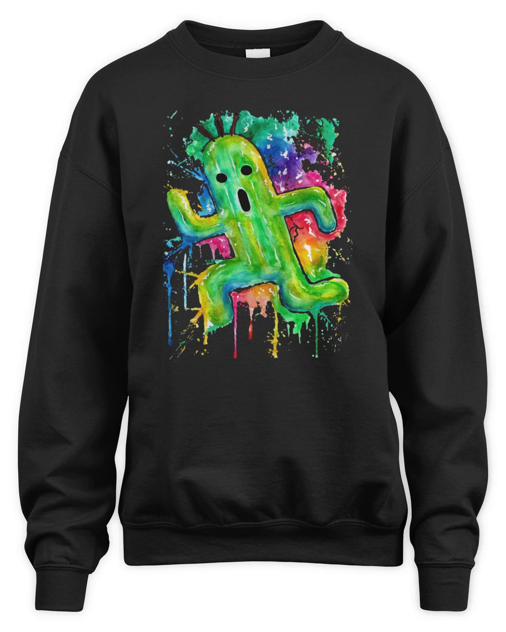 Cute Cactuar Running Watercolor Final fantasy Jonny2may Awesome Unisex Premium Crewneck Sweatshirt