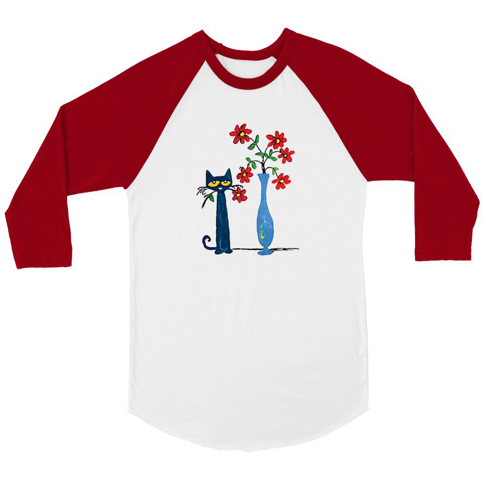 Pete the Cat Pete with Red Flowers Unisex ¾ sleeve Raglan T-shirt