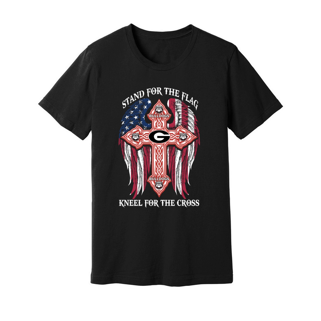 Georgia Bulldogs stand for the flag kneel for the cross Georgia Bulldogs black back shirt Unisex Jersey Tee