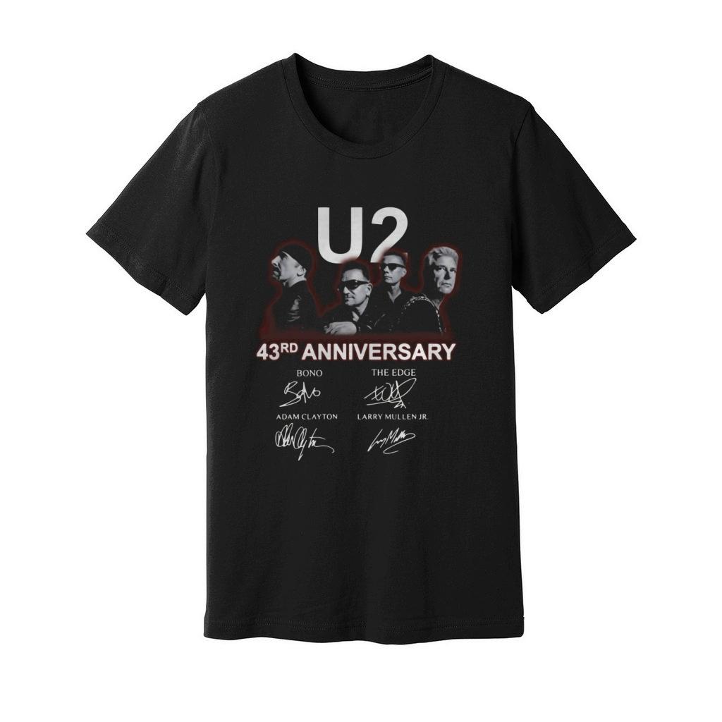 U2 43rd anniversary signatures Bono The Edge Adam Clayton shirt Unisex Jersey Tee