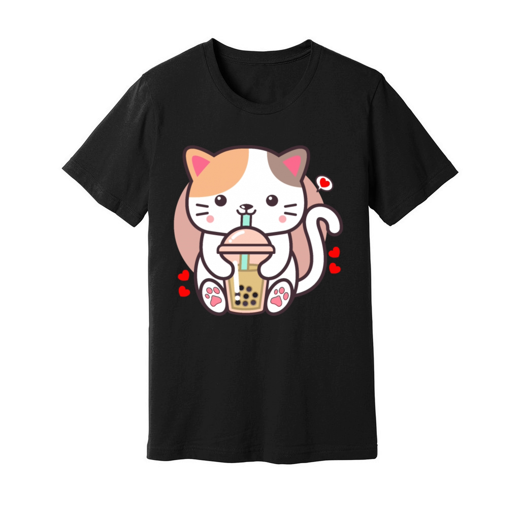 Cute Cat Boba Tea Bubble Tea Anime Japanese Neko Unisex Jersey Tee