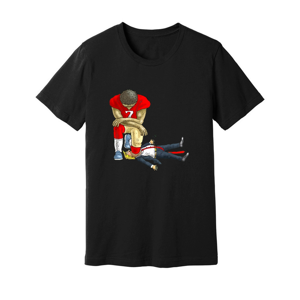 Colin Kaepernick take a knee on mouth Trump Unisex Jersey Tee Designed by The Enchantress