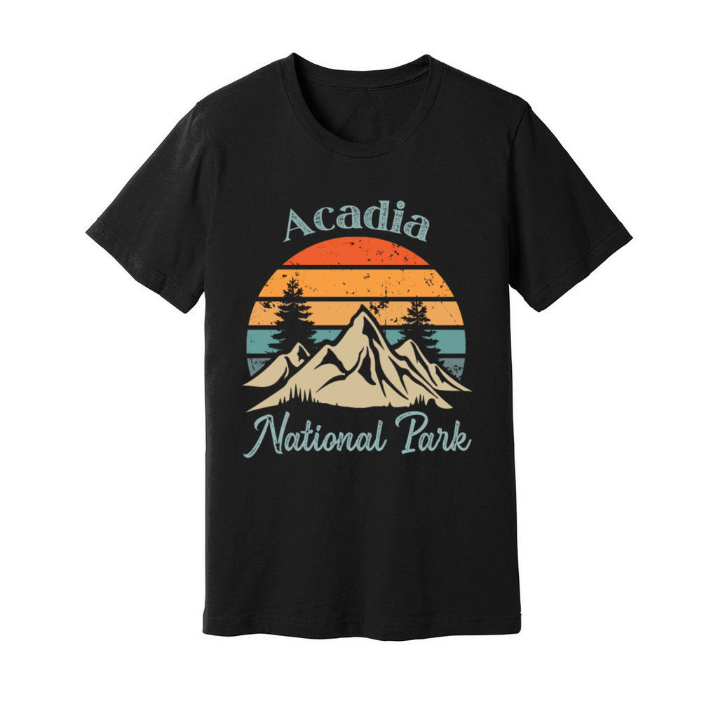 Acadia National Park Retro Vintage Mountain Sunset Unisex Jersey Tee