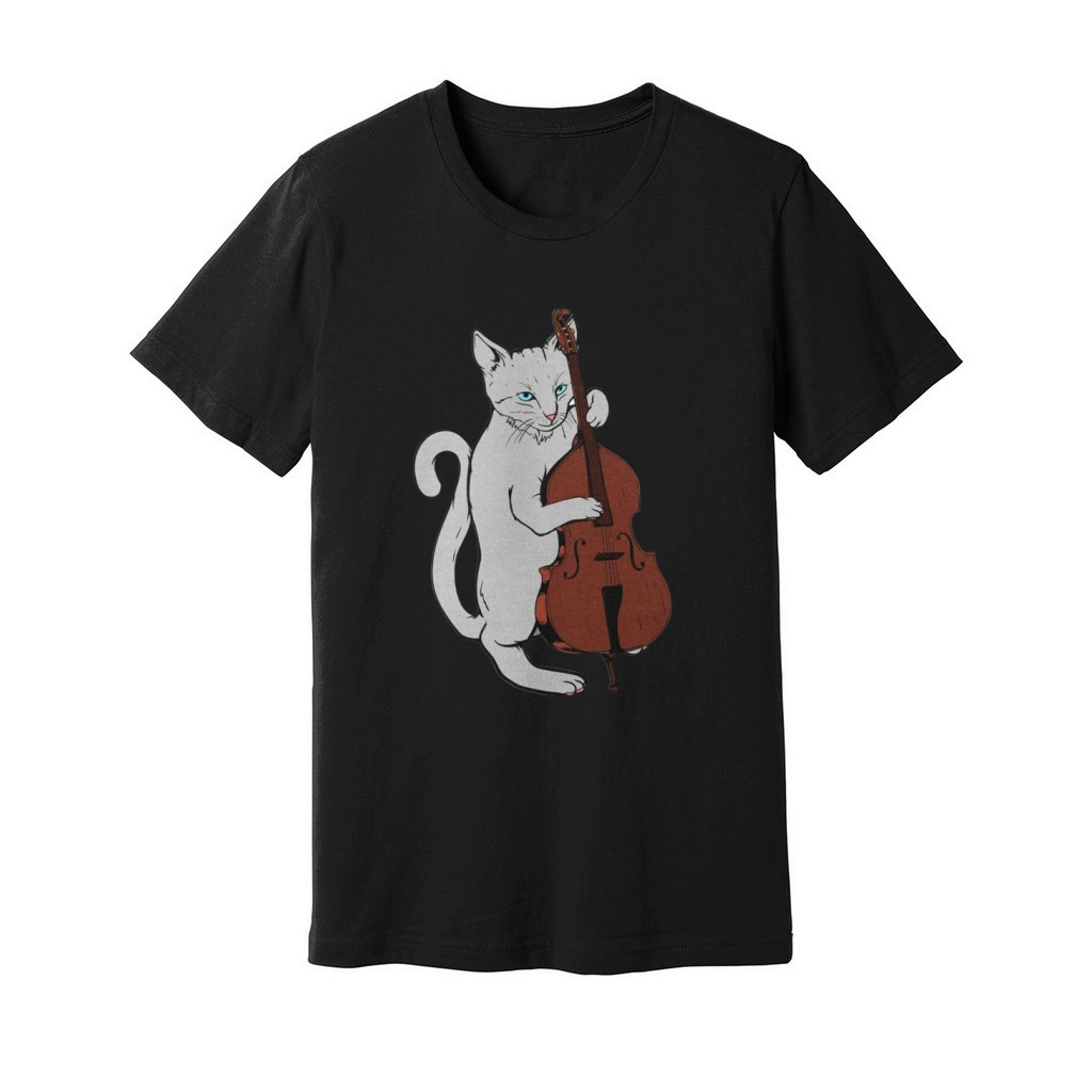 Jazz Cat Playing Upright Bass Shirt Cool Musician Unisex Jersey Tee