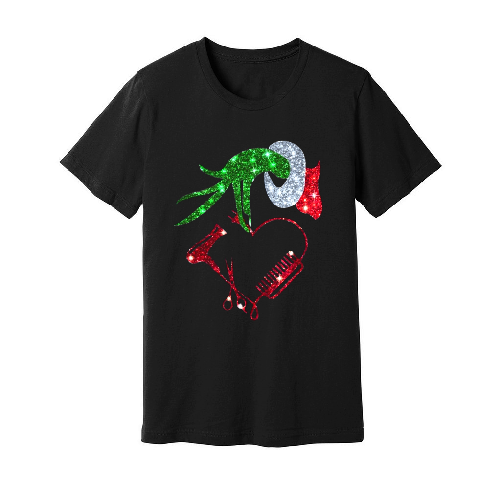 Grinch hand holding love hair stylist shirt  - Premium Fitted Ladies Tee Unisex Jersey Tee