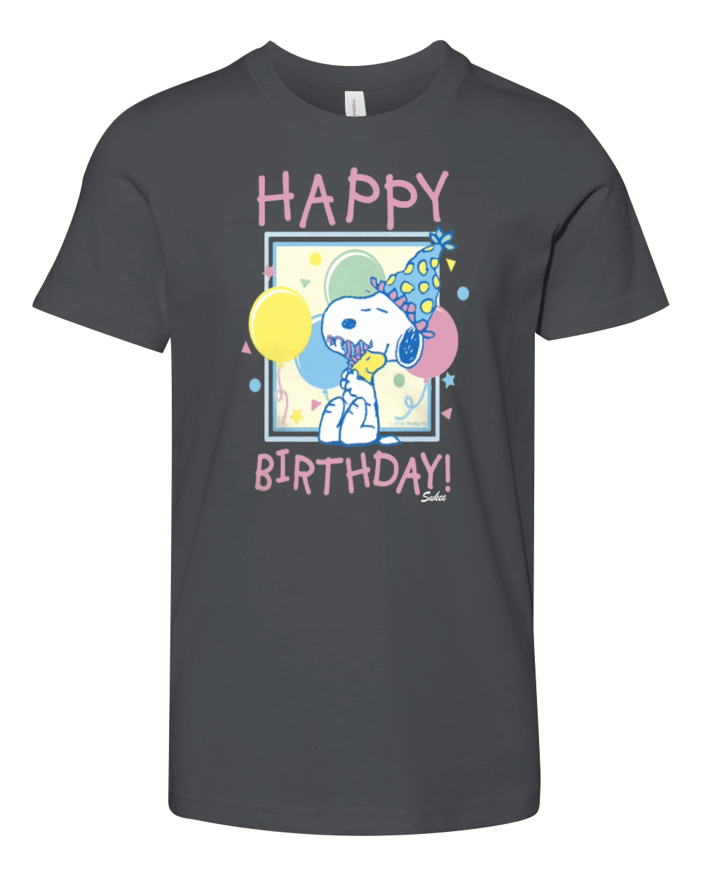 Peanuts Snoopy and Woodstock Happy Birthday Youth Unisex Jersey Tee