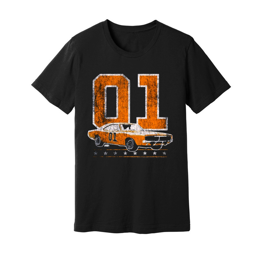 DUKES OF HAZZARD GENERAL LEE 2 COLOR VINTAGE ON ORANGE Unisex Jersey Tee
