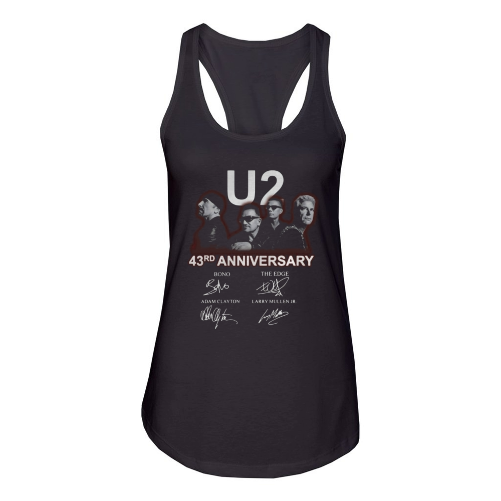 U2 43rd anniversary signatures Bono The Edge Adam Clayton shirt Women's Racerback Tank