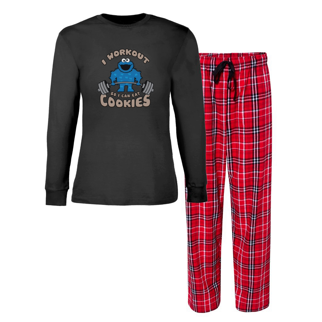 I Workout So I Can Eat Cookies (Cookie Monster) T-Shirt, Red, Women's Christmas Pajamas