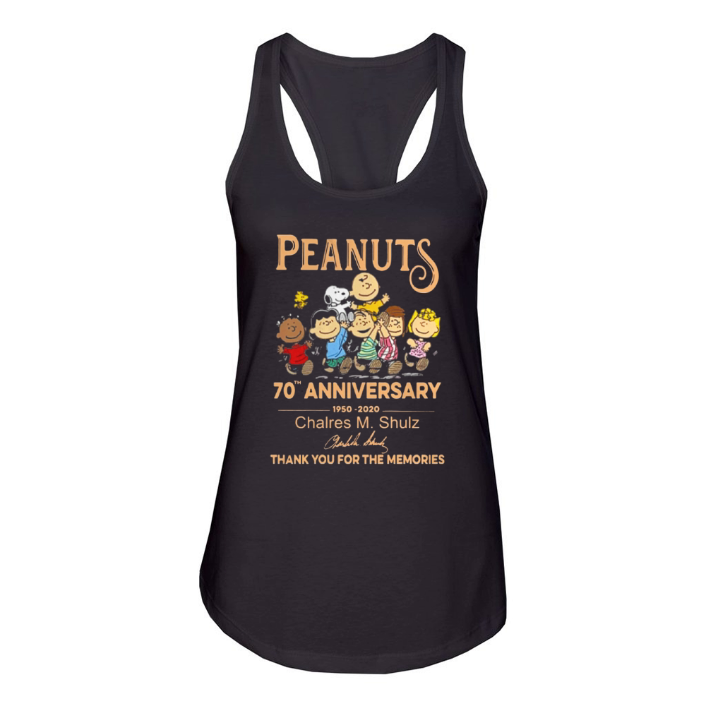 Peanuts Snoopy 70th Anniversary thank you for the memories signature Women's Racerback Tank