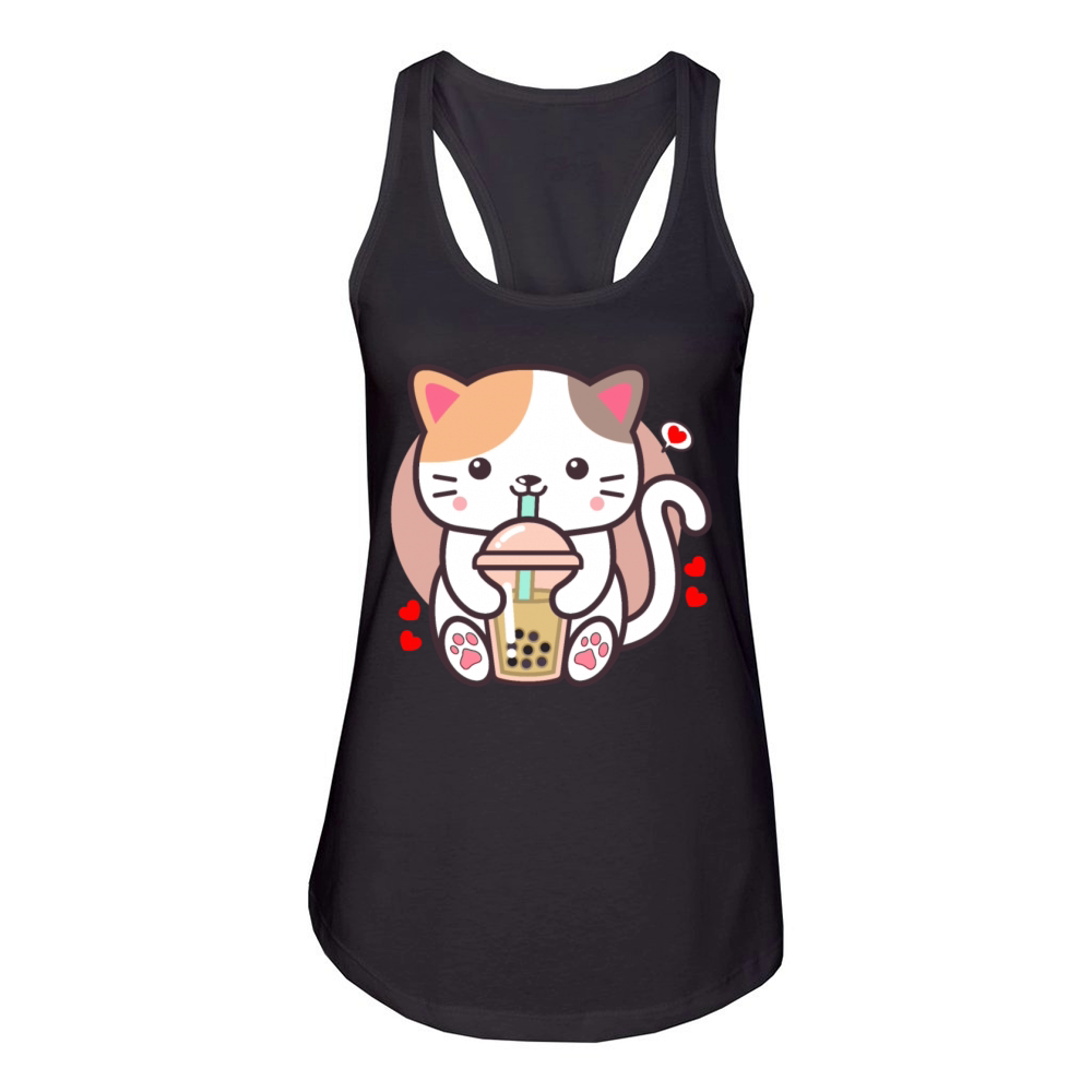 Cute Cat Boba Tea Bubble Tea Anime Japanese Neko Women's Racerback Tank