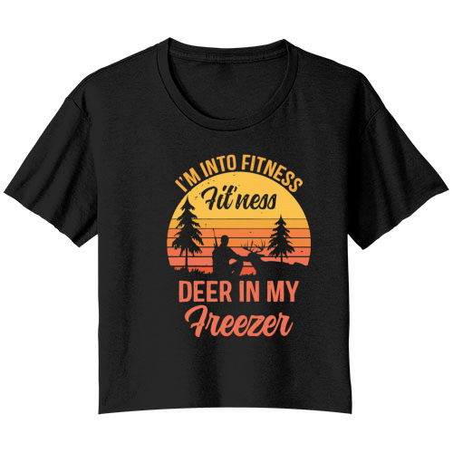 Buck Funny Deer Hunting Hunter Fitness Bella Ladies Flowy Crop T-shirt