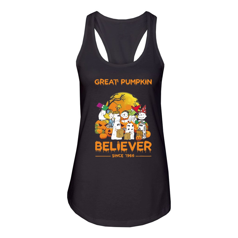 Snoopy Brown’s Ghost Great Pumpkin Believer Since 1966 shirt Women's Racerback Tank
