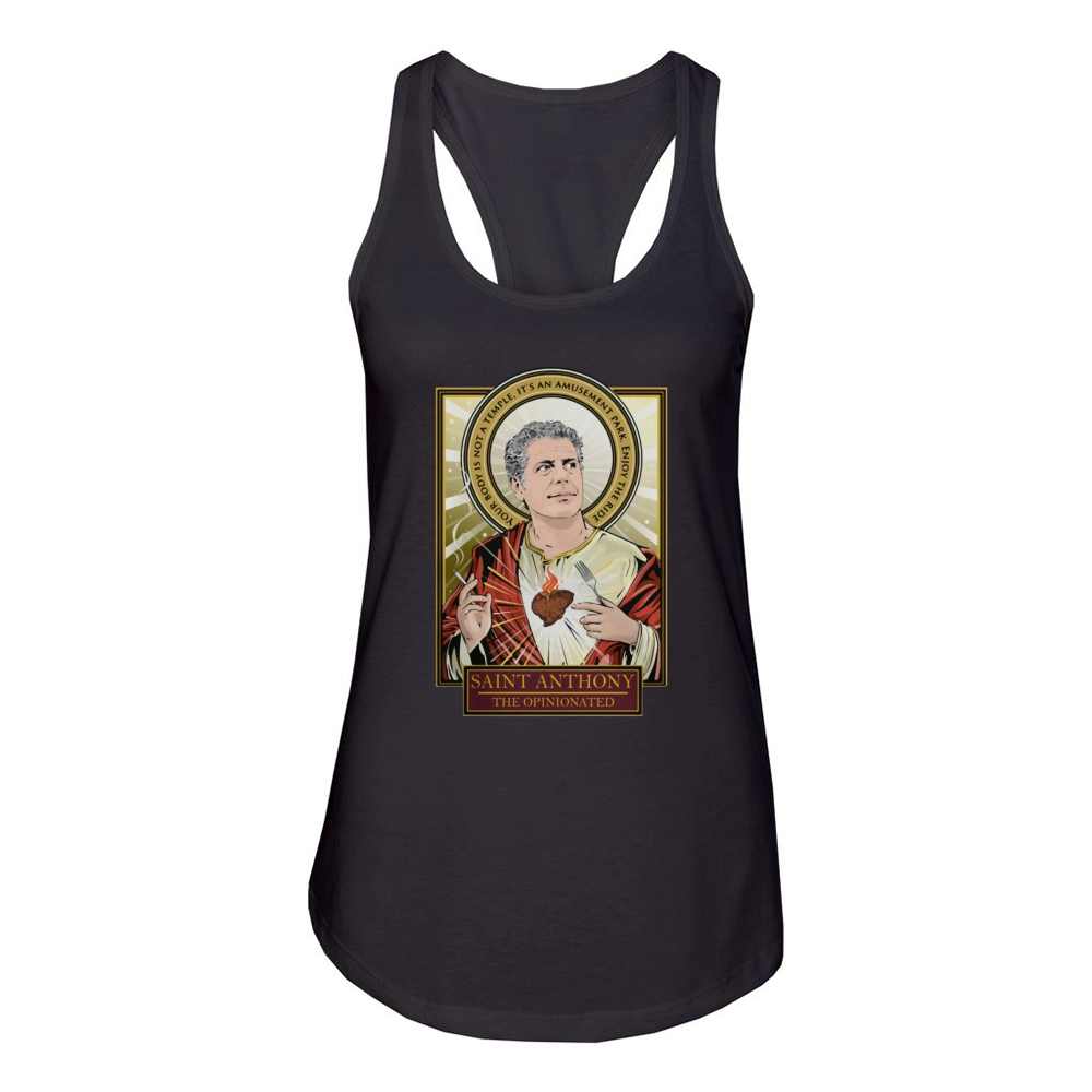Saint Anthony Bourdain Shirt Women's Racerback Tank