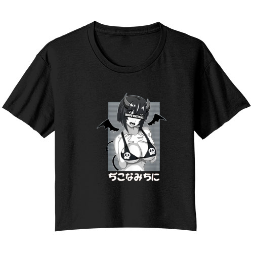 Ahegao Waifu Material Lewd Devil Anime Girl Cosplay shirt Bella Ladies Flowy Crop T-shirt