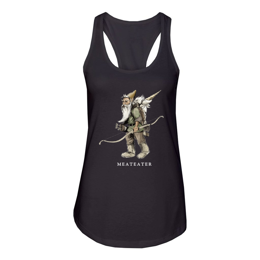 Meateater Gnome Packing Out A Unicorn Funny Women's Racerback Tank