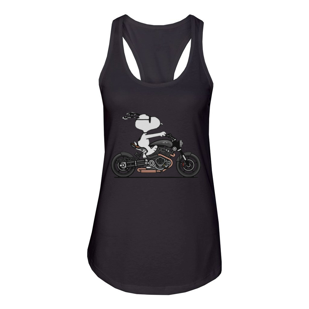 Snoopy riding motorcycle shirt Women's Racerback Tank