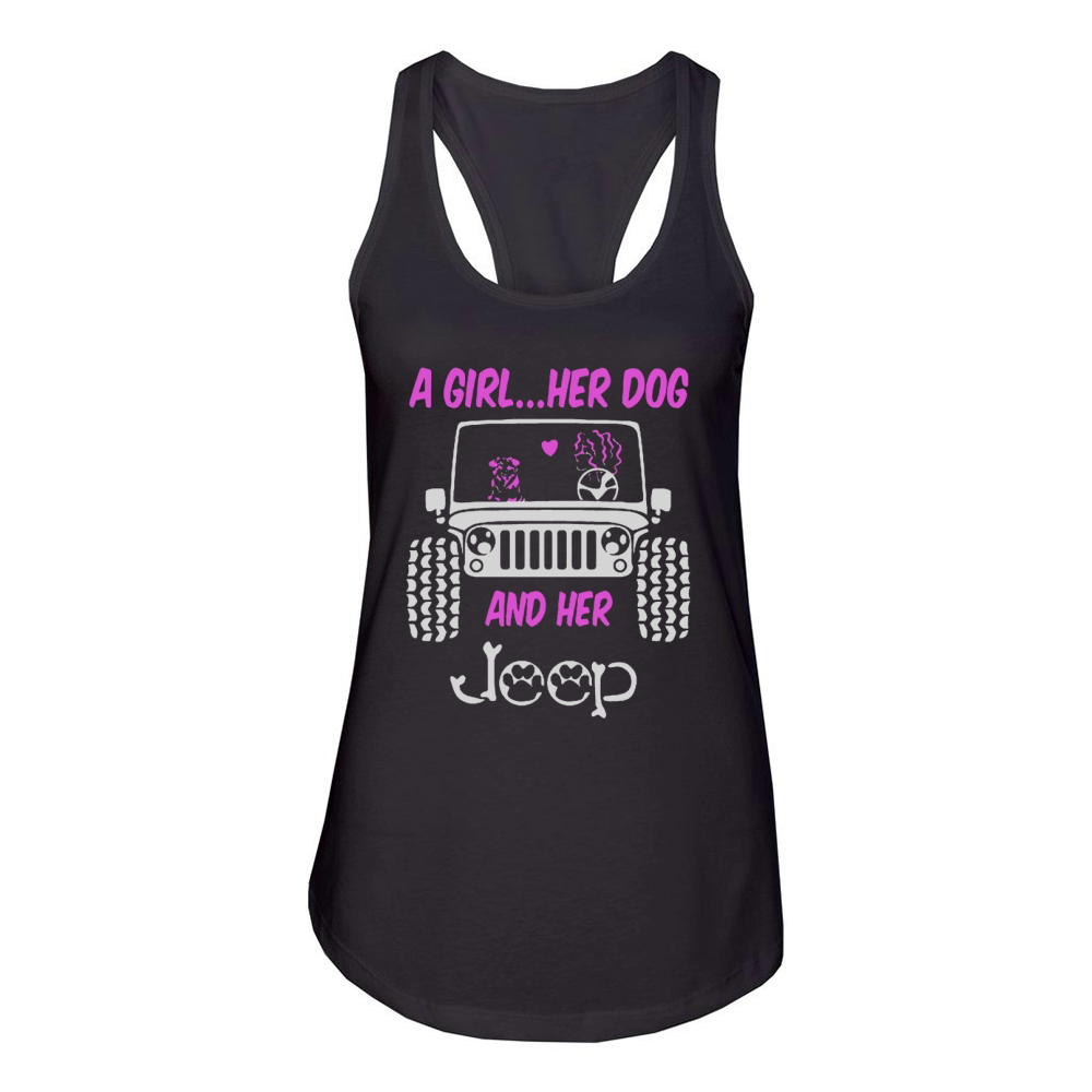 A GIRL HER DOG AND HER JEEP Women's Racerback Tank