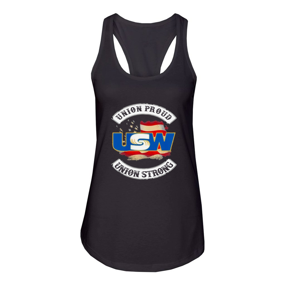 United Steelworkers Union Proud Union Strong American Flag Women's Racerback Tank
