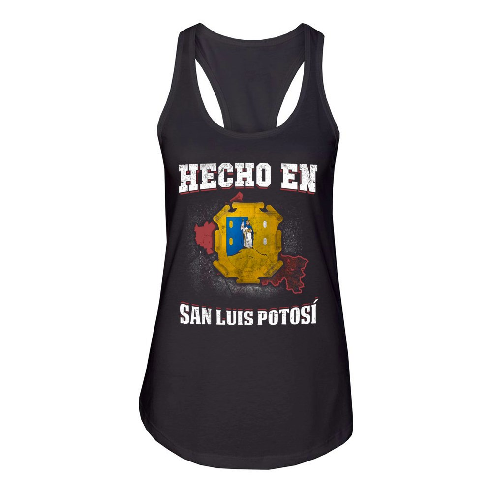 Hecho En San Luis Potosi Mexican flag t-shirts coat of arms Women's Racerback Tank