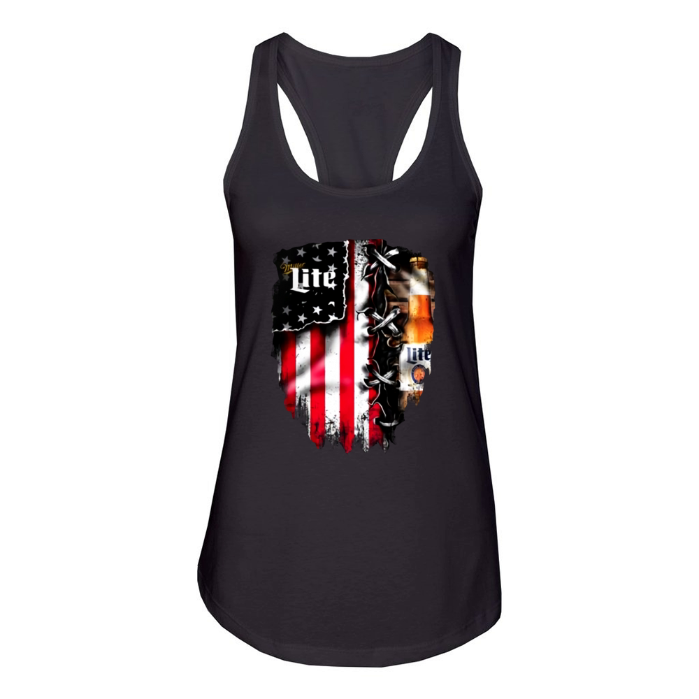 Miller Lite inside American flag shirt Women's Racerback Tank