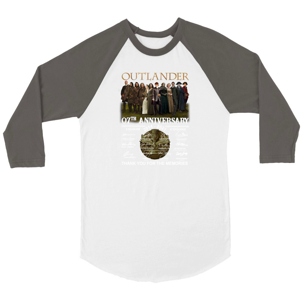 Outlander 07th anniversary 2014 2021 thank you for the memories signatures Unisex ¾ sleeve Raglan T-shirt