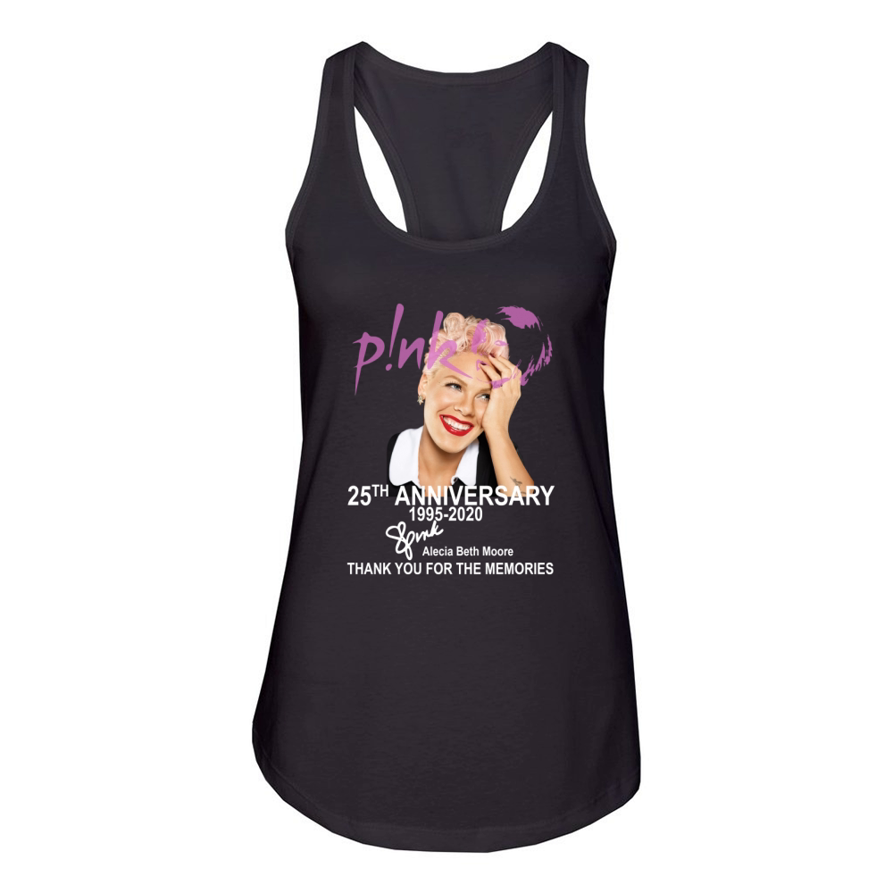 Pink 25th Anniversary 1995-2020 signature Alecia Beth Moore shirt Women's Racerback Tank