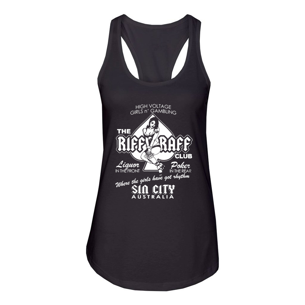 ACDC inspired RIFF RAFF strip club Sin City Women's Racerback Tank